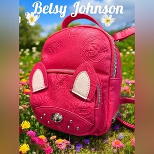 Betsey Johnson Hot Pink Mini Dog Floral Interior Backpack approx 9”x 6.5”x 3.5”